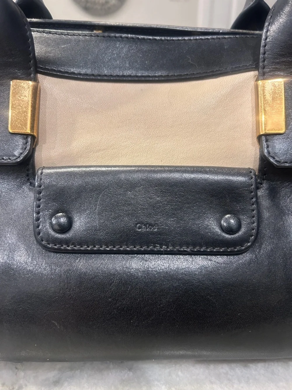 Chloe Black & Cream Leather Top-Handle Satchel - Picture 5 of 10